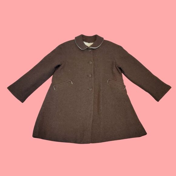 Girl's Vintage 60's Curtsy Brown Wool Coat - Picture 1 of 7